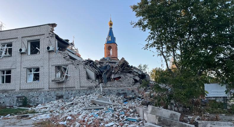 The rubble of a destroyed apartment building in Orikhiv, Ukraine.Melinda Haring