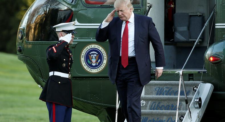 President Donald Trump walking from Marine One.