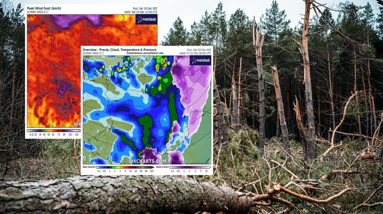 Przed nami bardzo dynamiczna pogoda. Rośnie ryzyko silnej wichury (mapy: wxcharts.com)