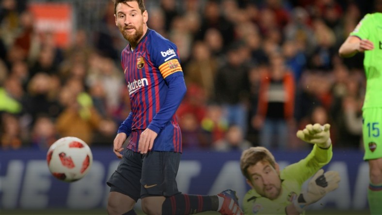 Lionel Messi scoring in Barcelona's Copa del Rey win over Levante on Thursday - he is the top scorer in La Liga with 17 goals