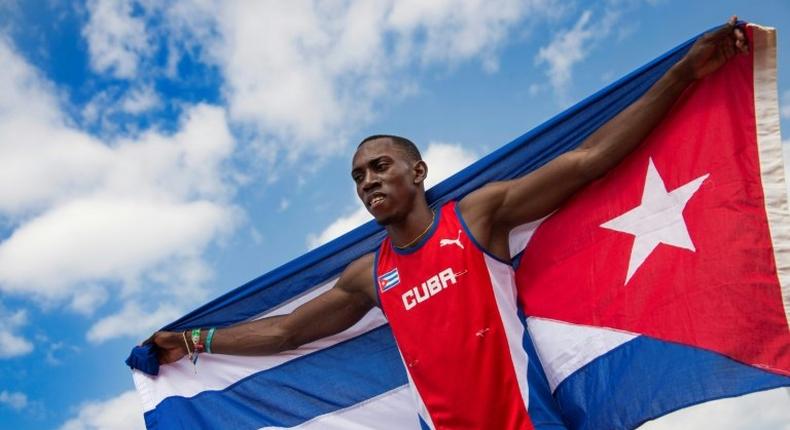 Gold medalist Pedro Pichardo of Cuba celebrates after competing in the Men's Triple Jump finals at the 2015 Pan American Games in Toronto, Canada