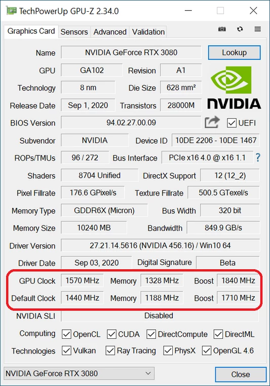 Nvidia GeForce RTX 3080 FE – overclocking