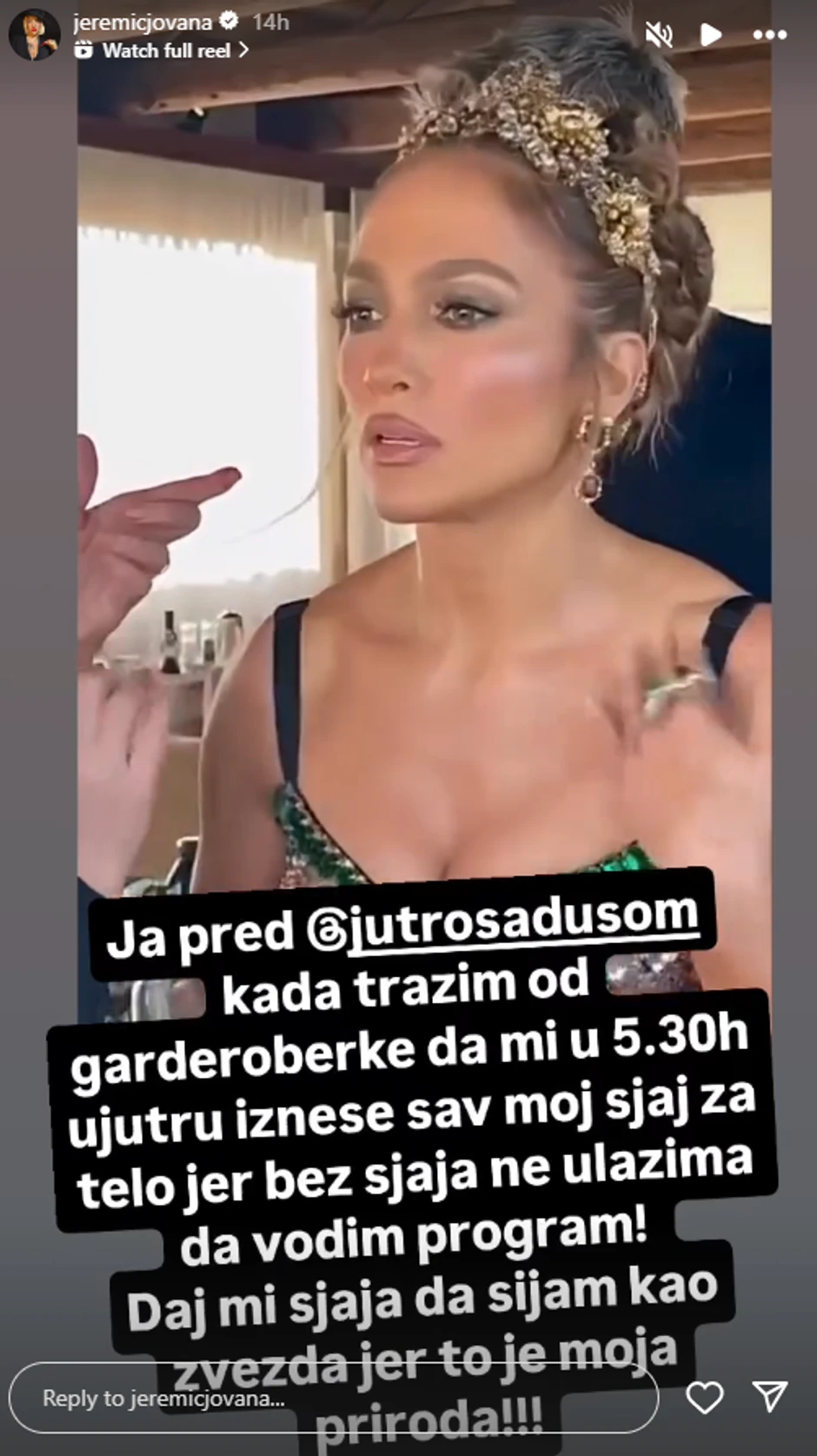 Jovana Jeremić, objava na Instagramu