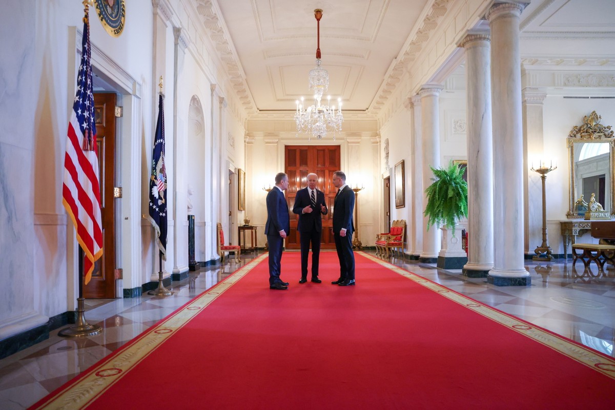 Donald Tusk i Andrzej Duda na spotkaniu z Joe Bidenem