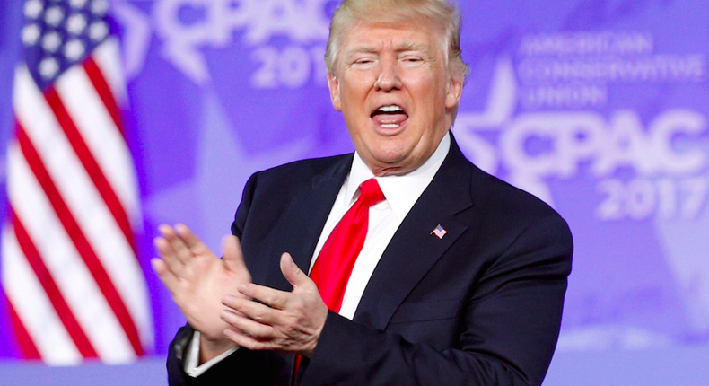 President Donald Trump after speaking at the Conservative Political Action Conference in Oxon Hill, Maryland, on Friday.