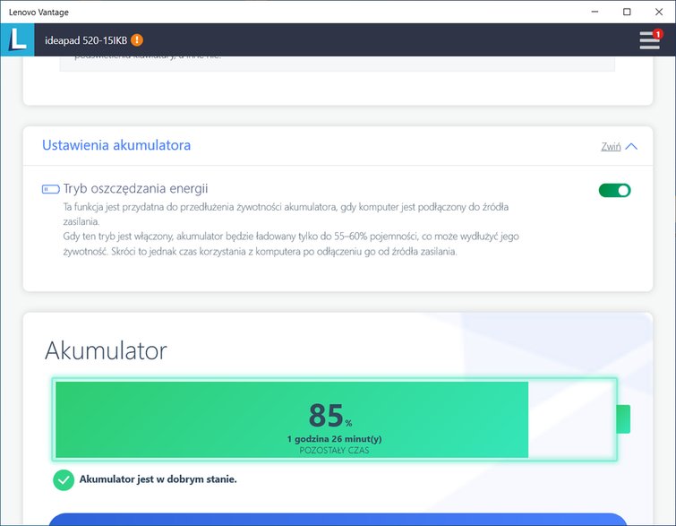 Tryb oszczędzania energii w laptopie Lenovo
