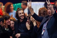 Portugal's Salvador Sobral celebrates with team after the Eurovision Song Contest 2017 Semi-Final 1 