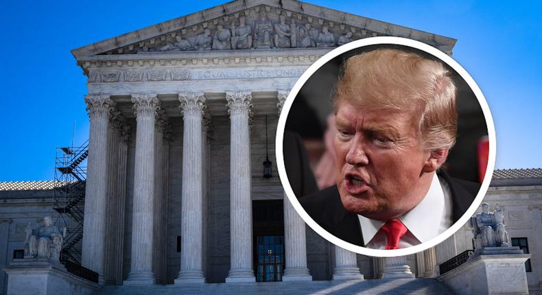 The Supreme Court will hear a case this week on Trump's election eligibility. Saul Loeb/AFP via Getty Images and Kent Nishimura/Los Angeles Times via Getty Images