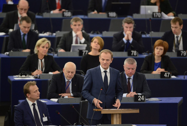 Szef Rady Europejskiej Donald Tusk przemawia w Parlamencie Europejskim