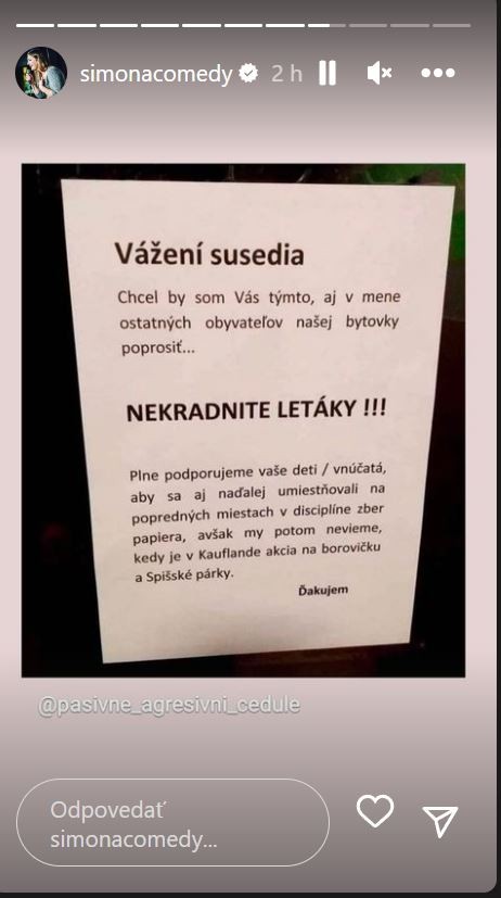 Salátová oznam zdieľala na Instagrame. 