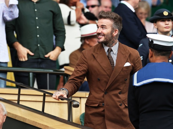 David Beckham na trybunach Wimbledonu.