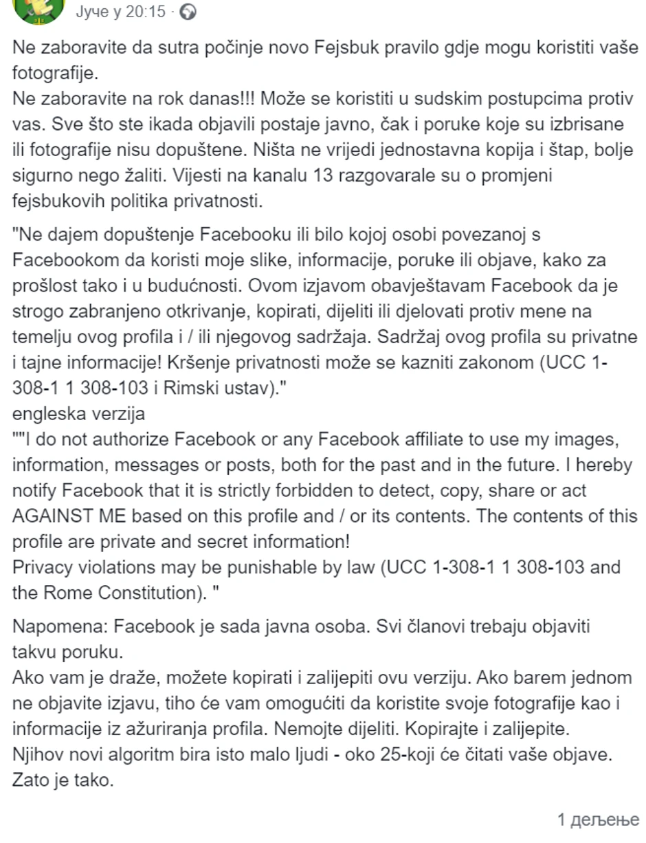 Status koji godinama kruži internetom, a Fejbuk još uvek nije postao osoba