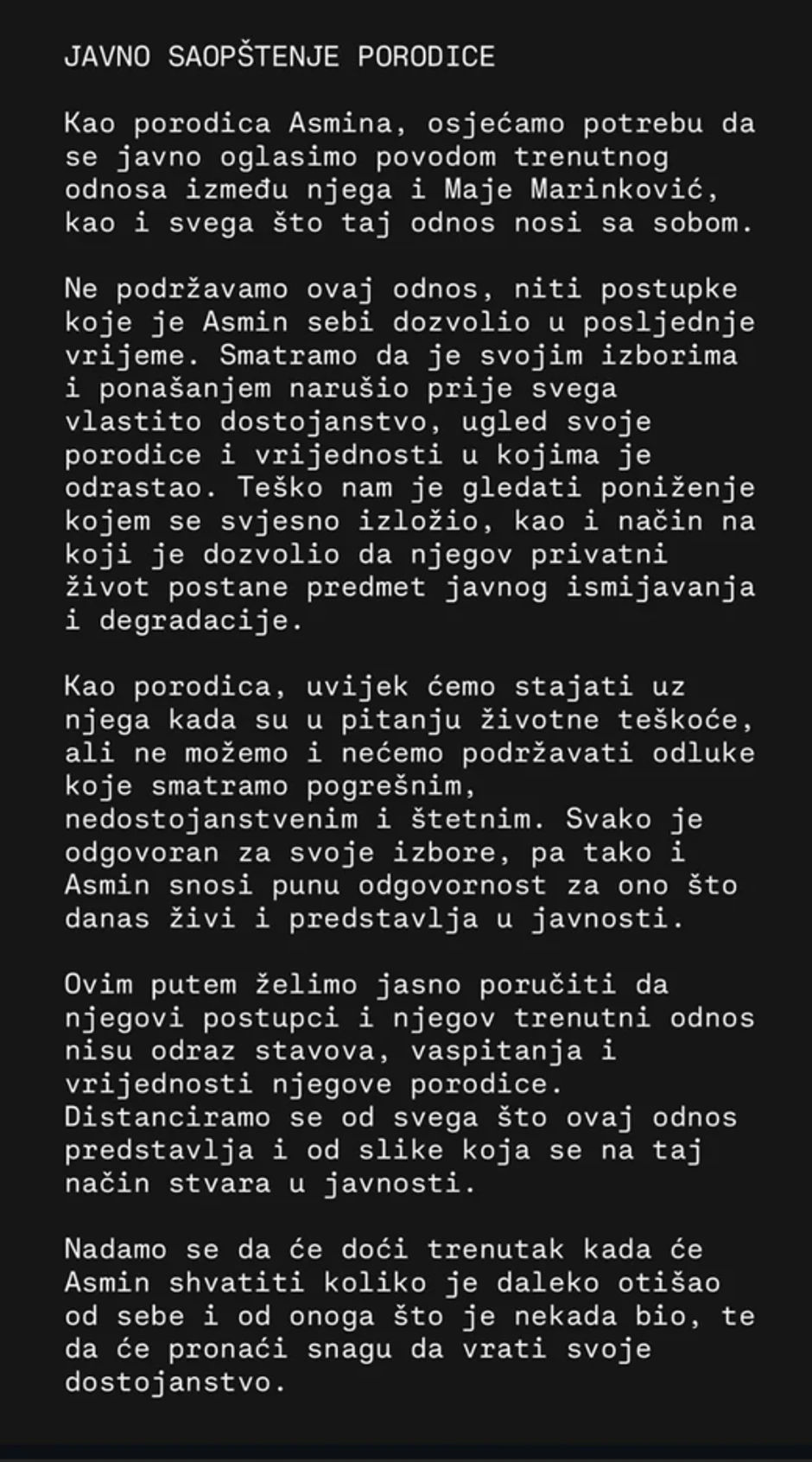 Saopštenje porodice Durdžić