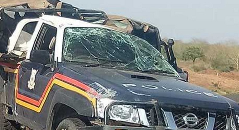 Wreckage of the police vehicle