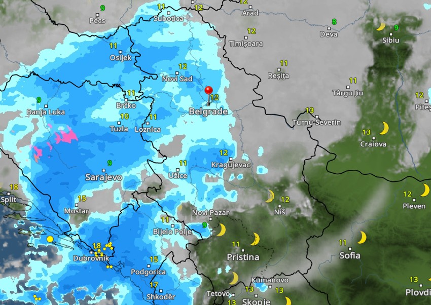 Kretanje nevremena u 19 časova u nedelju