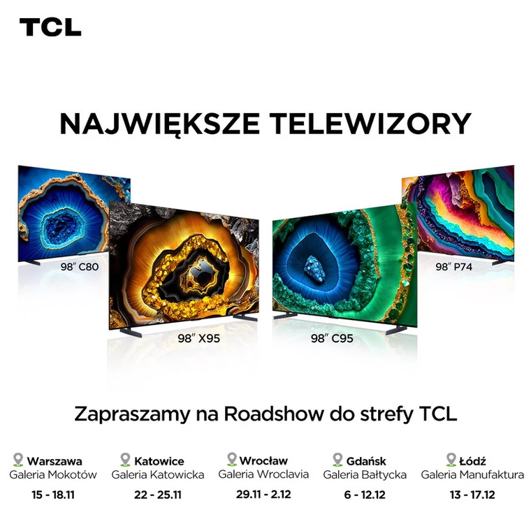 Pokazy dużych telewizorów TCL w polskich miastach