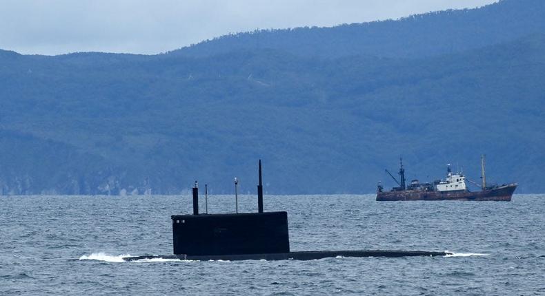 A Russian submarine taking part in exercises off the Russian coast near Vladivostok in 2022.KIRILL KUDRYAVTSEV via Getty Images