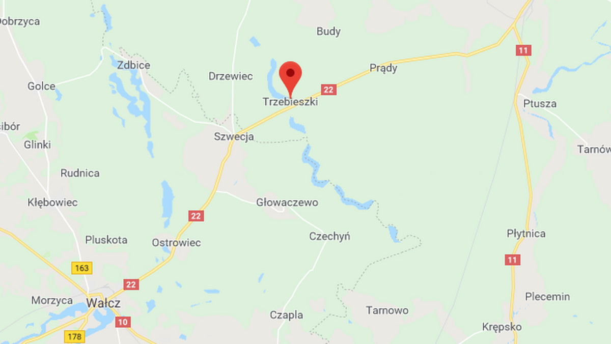 Na odcinku Wałcz – Jastrowie w pobliżu m. Trzebieszki na drodze krajowej 22 samochód ciężarowy wypadł z jezdni; droga została zablokowana - informuje GDDKiA.