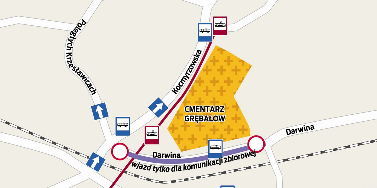 Mapa cmentarz Grebałów w Krakowie.