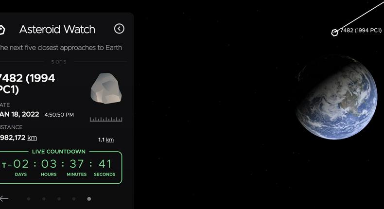 A screenshot of NASA's Eyes website which lets you track asteroids as they pass by Earth.