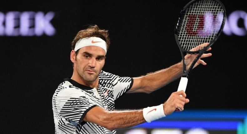 Switzerland's Roger Federer in action against Jurgen Melzer of Austria in the Australian Open first round in Melbourne on January 16, 2017