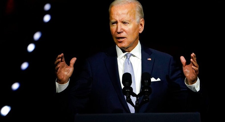 President Joe Biden speaks outside Independence Hall, Thursday, Sept. 1, 2022, in Philadelphia.