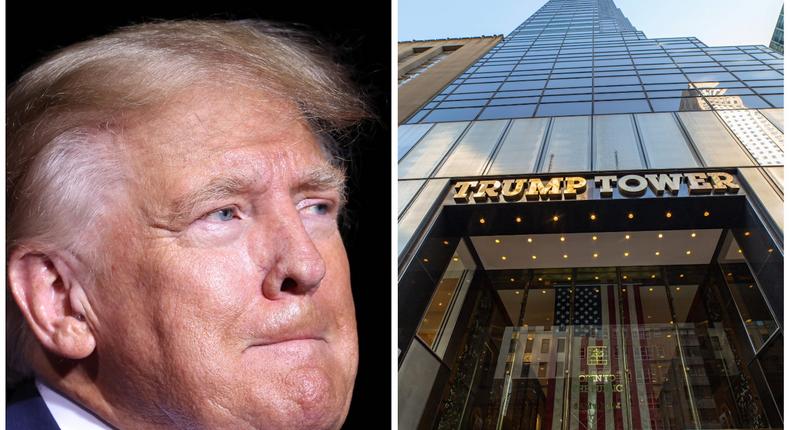 Former President Donald Trump, left, and the exterior of Trump Tower, where the Trump Organization is headquartered.Justin Sullivan/Getty Images, left. Nicolas Economou/Getty Images, right.