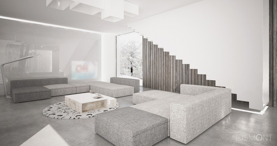 Dom modernistyczny, drewniana okladzina - projekt Ejsmont