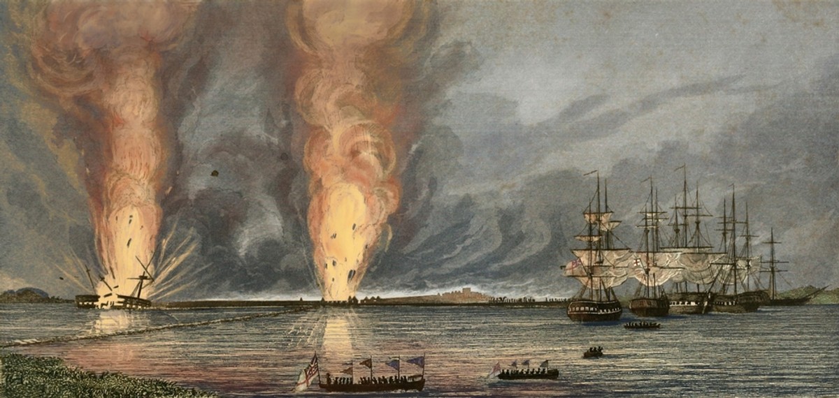 Wojna opiumowa między Wielką Brytanią a Chinami 1839-1842 Atak na pierwszą baterię sztabową, XIX-wieczna grafika w kolorze cyfrowym.