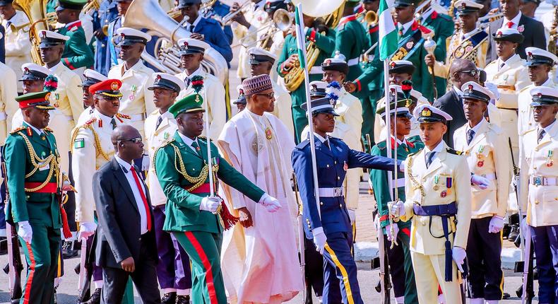 President Muhammadu Buhari presides over 2020 Wreath Laying ceremony for fallen Heroes. [Twitter/@BashirAhmaad]