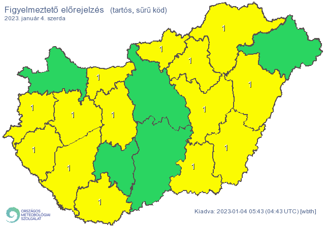 Az OMSZ 14 vármegyére adott ki köd miatt sárga figyelmeztetést / Fotó: OMSZ 