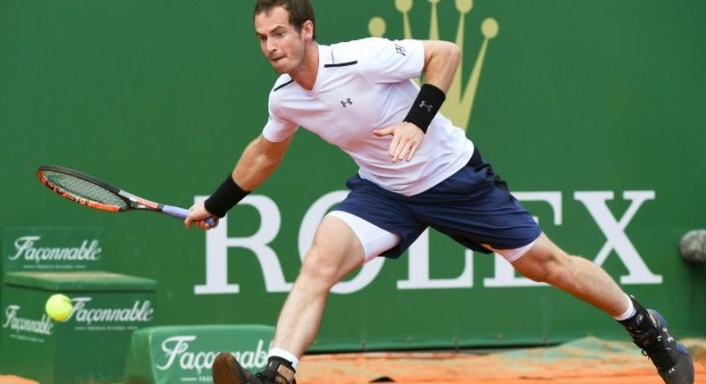 Britain's Andy Murray hits a return to Luxembourg's Gilles Muller during the Monte-Carlo ATP Masters Series tournament in Monaco on April 19, 2017