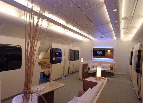 A380 first class interior cabin model - The A380 family is a passenger airplane with a three-class design, which offers place for 555 passengers and a range of 14.800 km. It was designed especially in view of the growing amount of air traffic. Airbus Formation Flight - The A380 family, the first true double-deck passenger airliner for the long-range market, was developed in close collaboration with important Airlines and approx. 60 major airports.The entry-level model of the A380 is a baseline commercial airplane with a capacity of 555 passengers and a range of up to 15,000km / 8,000nm. The A380-800, however, has a maximum seating capacity of 853 passengers.The aircraft will offer airlines the advantage of 15 percent lower operating costs in comparison to today s airplane and will help to ease an increasingly congested environment.