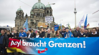 Germany, Berlin: Demonstration of AfD party against refugees and Merkel government