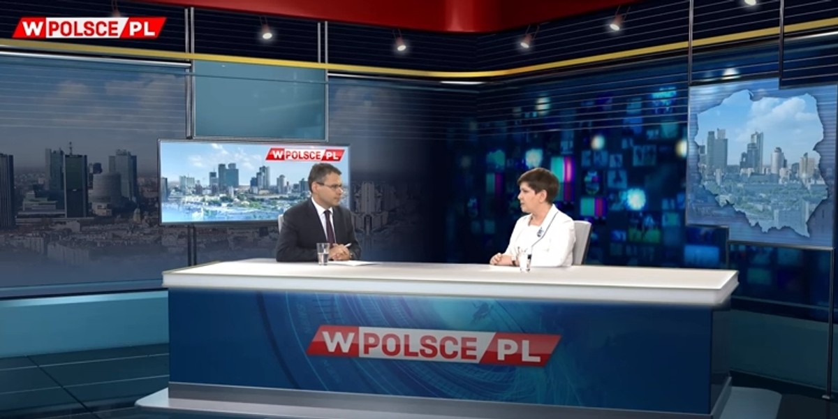 Pierwszym gościem wPolsce była Beata Szydło. Rozmowę równolegle pokazywało TVP Info