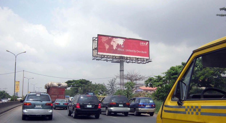 An outdoor advertisement displaying UBA in Lagos (Invent Media)