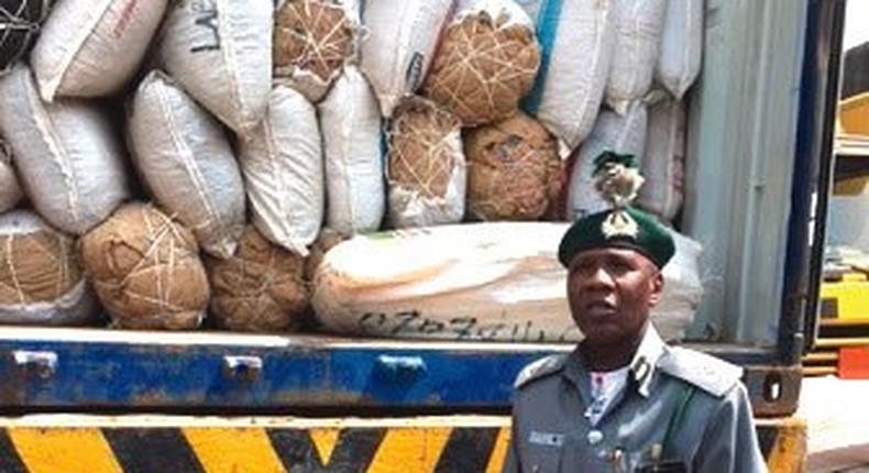 The seized goods being displayed by Mohammed Uba Garba