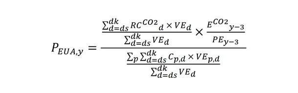 Wzór na szacowany udział ceny uprawnień do emisji w cenie hurtowej energii elektrycznej w roku dostawy