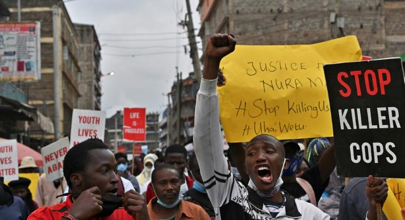 Protest: Residents of Mathare demonstrate against police violence