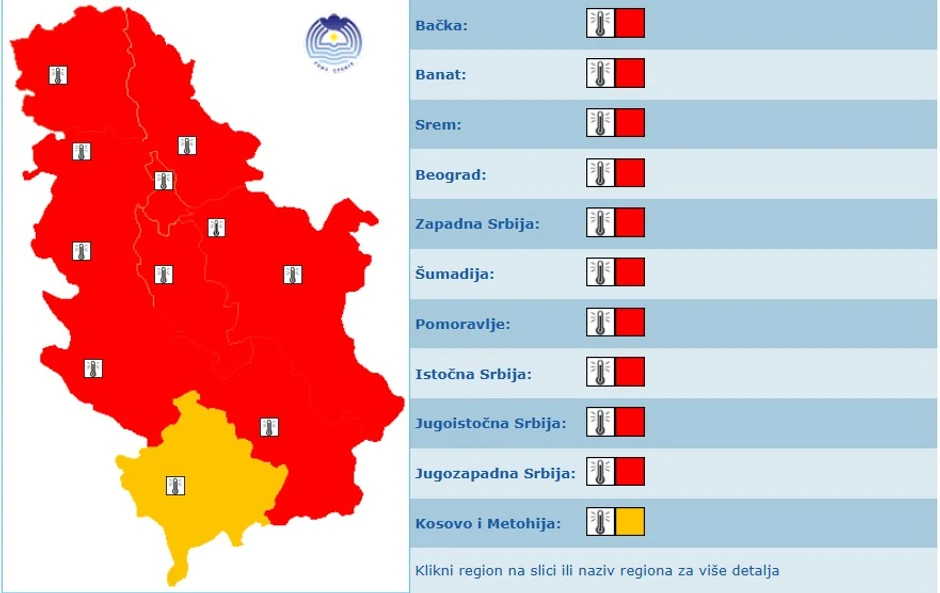 Meteoalarm za utorak