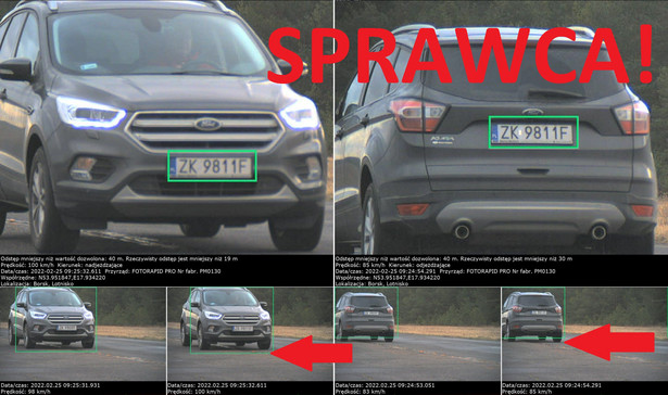 Fotorapid PRO wyłapuje jazdę na zderzaku. Górna i prawa dolna tablica rejestracyjna samochodu należy do sprawcy wykroczenia