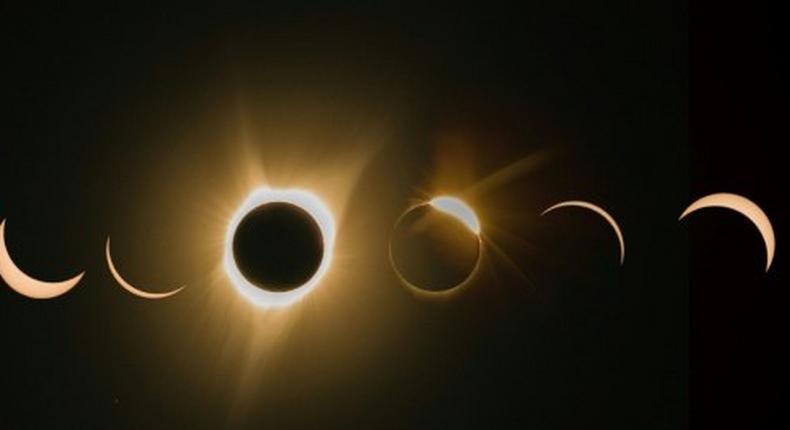 Phases of Monday's total solar eclipse as seen in Madras, Oregon, among the first places to experience the celestial phenomenon