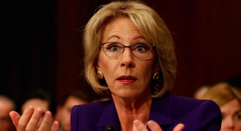 Betsy DeVos testifies before the Senate Health, Education and Labor Committee confirmation hearing to be next Secretary of Education on Capitol Hill in Washington, U.S., January 17, 2017.