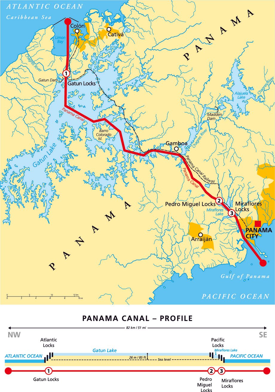 Kanał panamski na mapie.