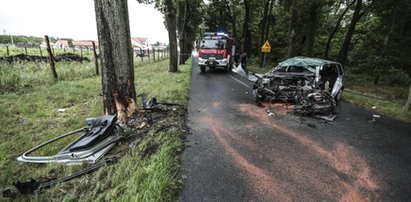 Ford roztrzaskał się o drzewo. Kierowca zginął, wracał z zakupami