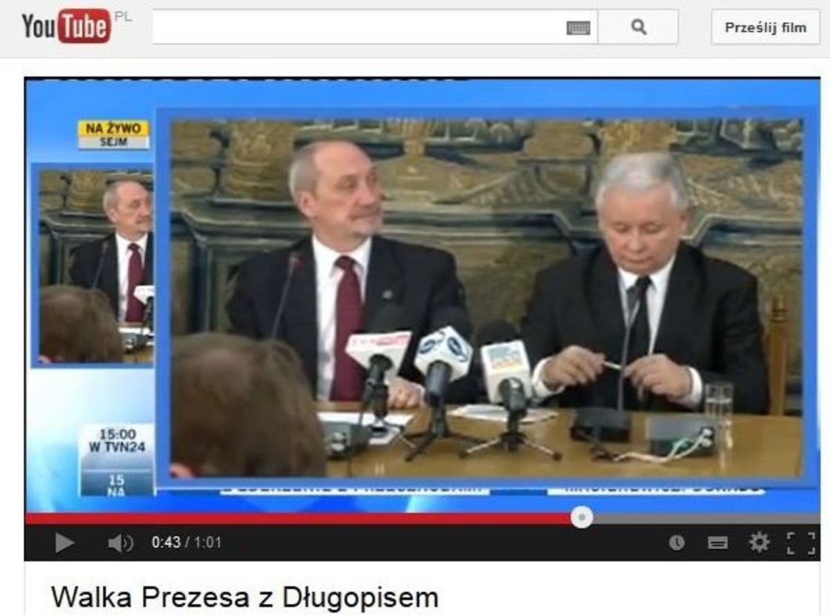 Trochę techniki i prezes się gubi. Kaczyńskiego walka z długopisem