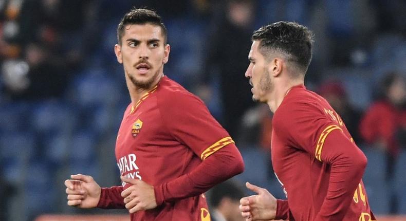 Italian midfielder Lorenzo Pellegrini (L) scored a brace to lift Roma in the Italian Cup quarter-finals.