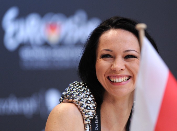Magdalena Tul podczas konferencji prasowej po drugiej próbie przed półfinałem Konkursu Piosenki Eurowizji w Duesseldorfie