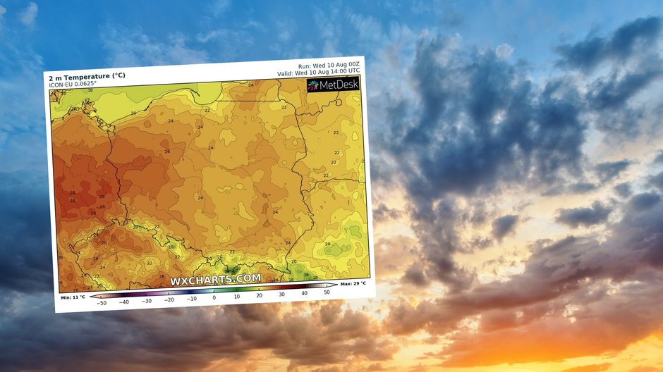 Środa niemal wszędzie będzie pogodna i ciepła (mapa: wxcharts.com)