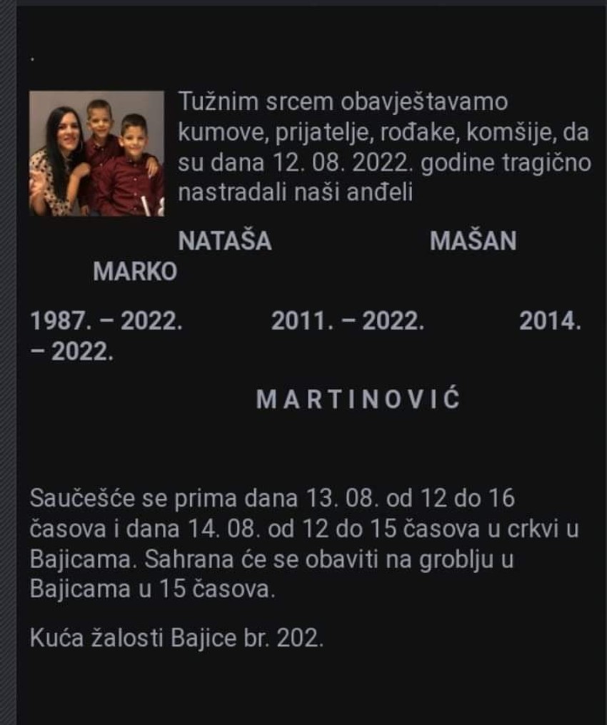 Nataša, Marko i Mašan ubijeni su na Cetinju